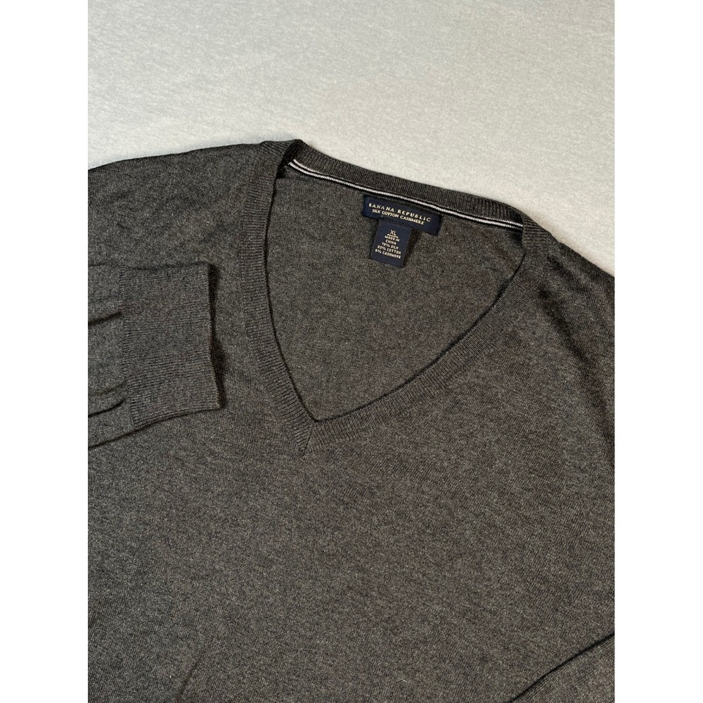 Banana Republic Mens Gray Silk Cotton Cashmere V-Neck Sweater XL